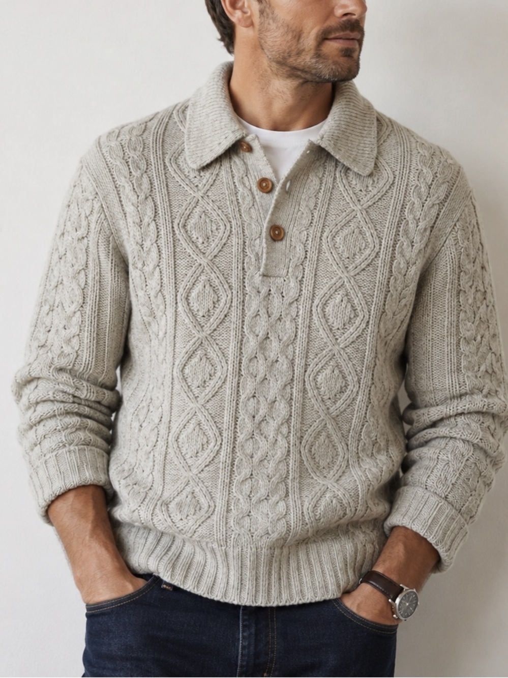 Vintage THANE fisherman’s Knit Cream/Oatmeal  Sweater size L